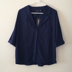 boohoo Navy Blouse